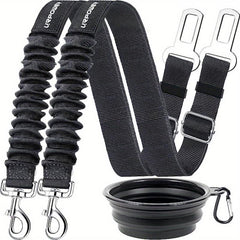 3pcs Set Adjustable Pet Seat Belt Retractable Safety Car Harness for Dogs