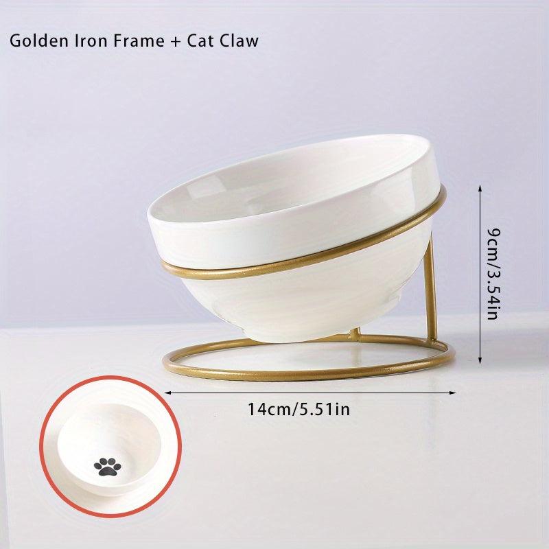 Elevated Ceramic Cat Feeding Bowl with Iron Stand