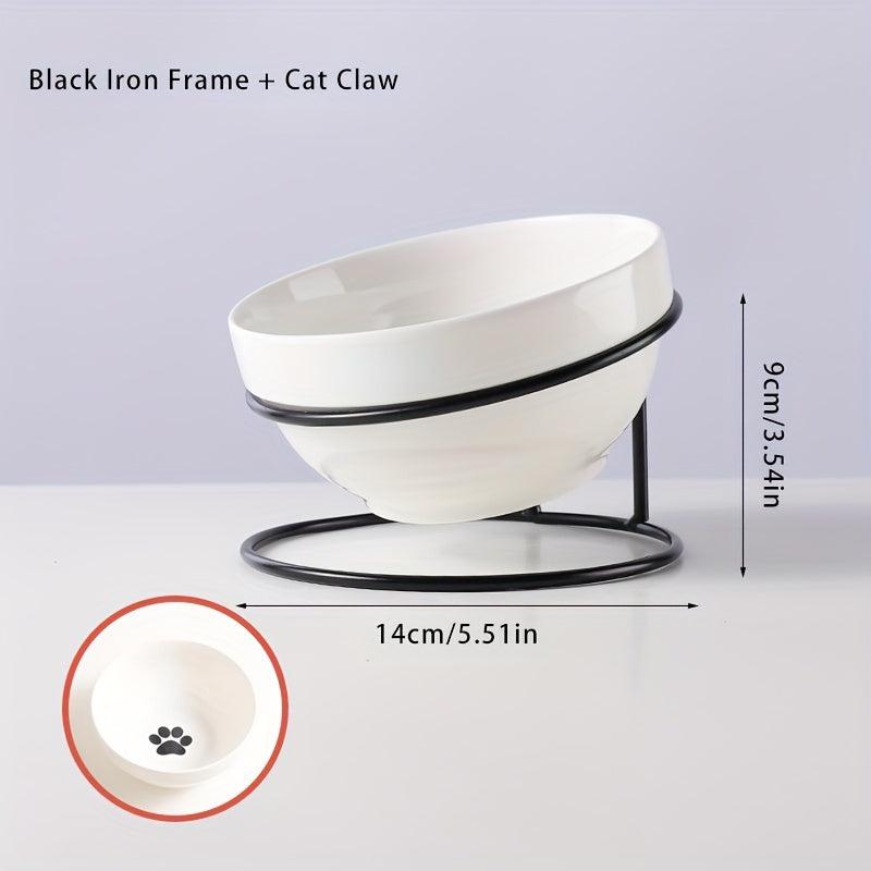 Elevated Ceramic Cat Feeding Bowl with Iron Stand