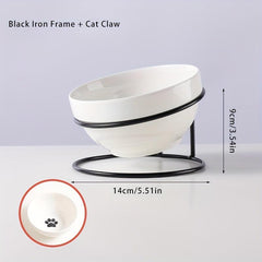 Elevated Ceramic Cat Feeding Bowl with Iron Stand