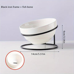 Elevated Ceramic Cat Feeding Bowl with Iron Stand