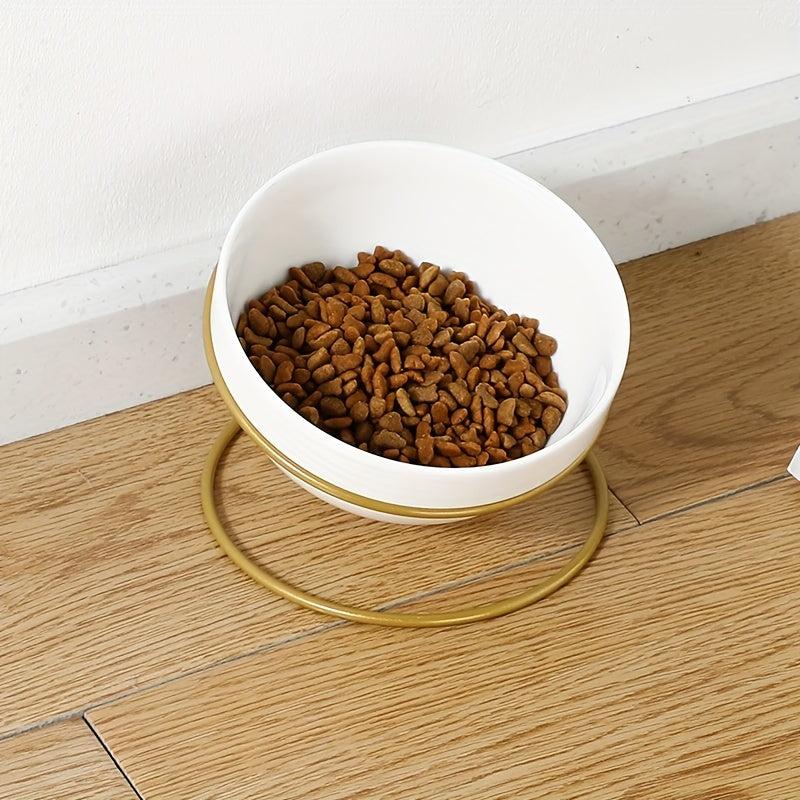 Elevated Ceramic Cat Feeding Bowl with Iron Stand