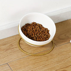 Elevated Ceramic Cat Feeding Bowl with Iron Stand