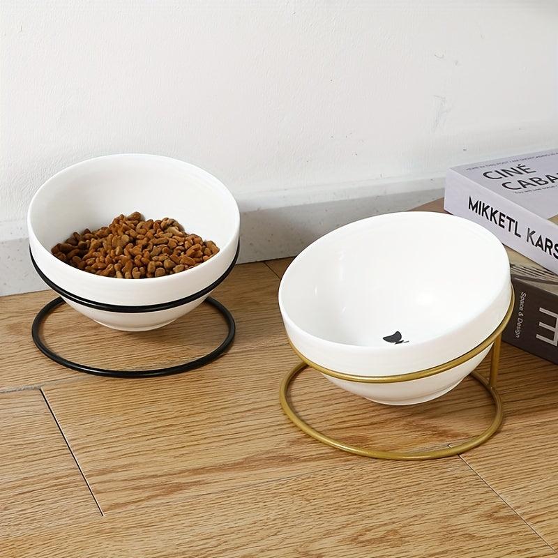 Elevated Ceramic Cat Feeding Bowl with Iron Stand
