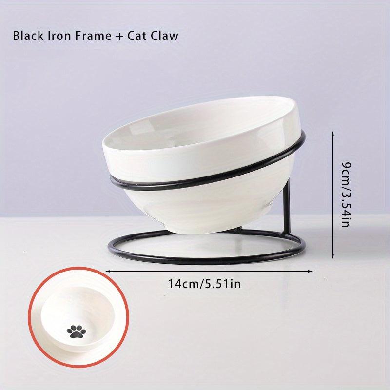 Elevated Ceramic Cat Feeding Bowl with Iron Stand