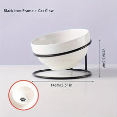 Elevated Ceramic Cat Feeding Bowl with Iron Stand