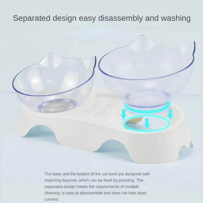 Elevated Double Food Bowls for Cats with Non-slip Stand