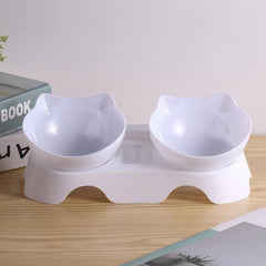 Elevated Double Food Bowls for Cats with Non-slip Stand