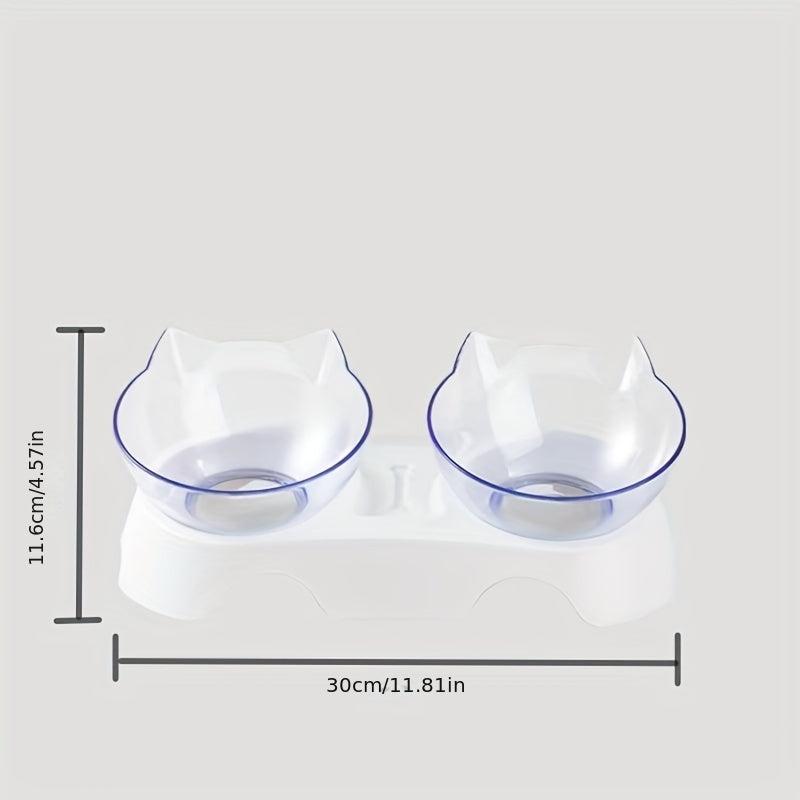 Elevated Double Food Bowls for Cats with Non-slip Stand