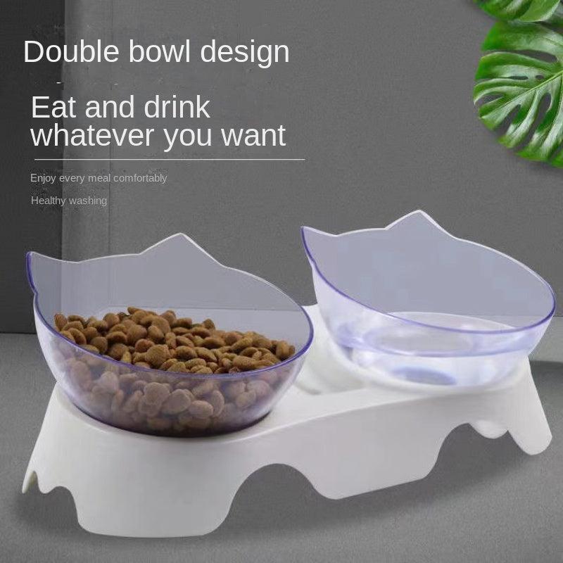 Elevated Double Food Bowls for Cats with Non-slip Stand