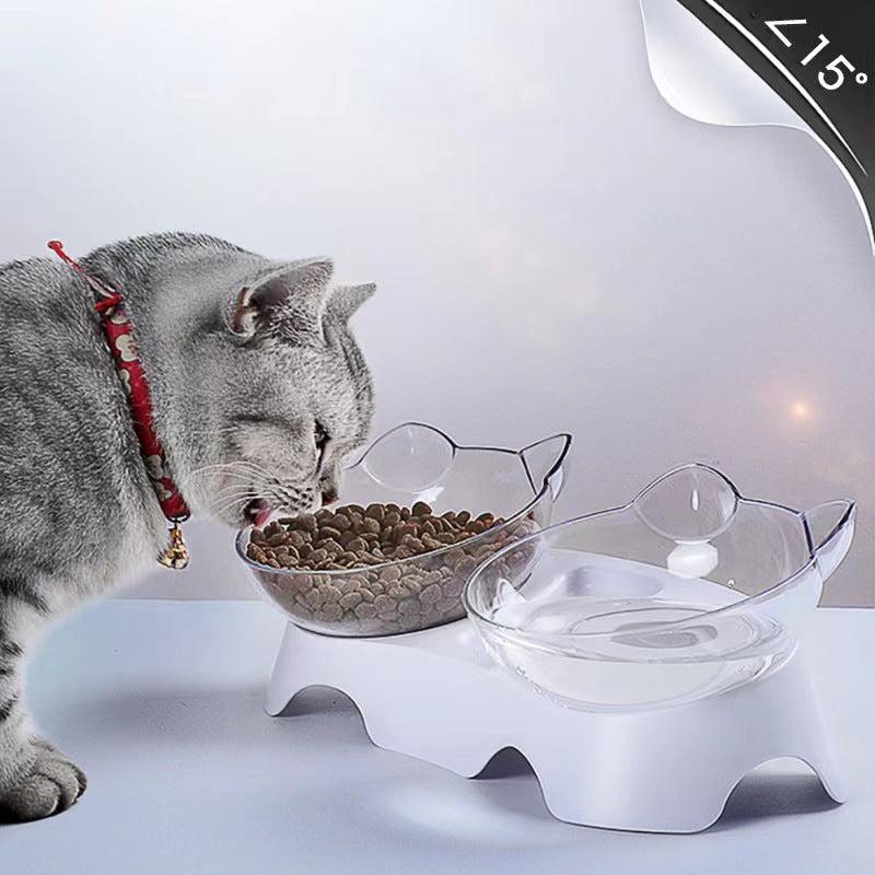 Elevated Double Food Bowls for Cats with Non-slip Stand