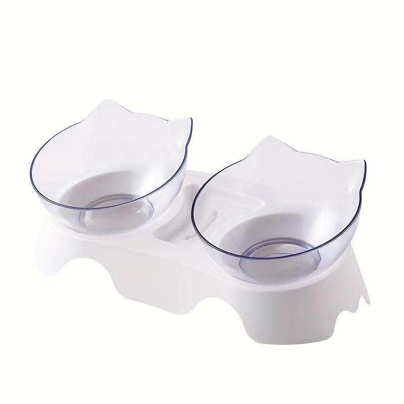 Elevated Double Food Bowls for Cats with Non-slip Stand