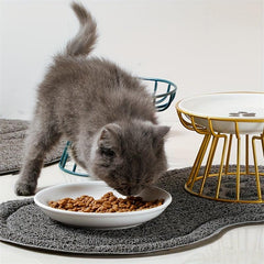 Elevated Ceramic Cat Bowl with Iron Stand