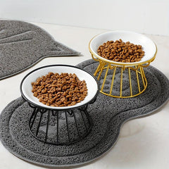 Elevated Ceramic Cat Bowl with Iron Stand