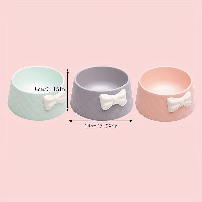 Argyle Pattern Bowknot Pet Bowl Non-slip Cat Food Water Feeder Bowl