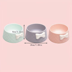 Argyle Pattern Bowknot Pet Bowl Non-slip Cat Food Water Feeder Bowl