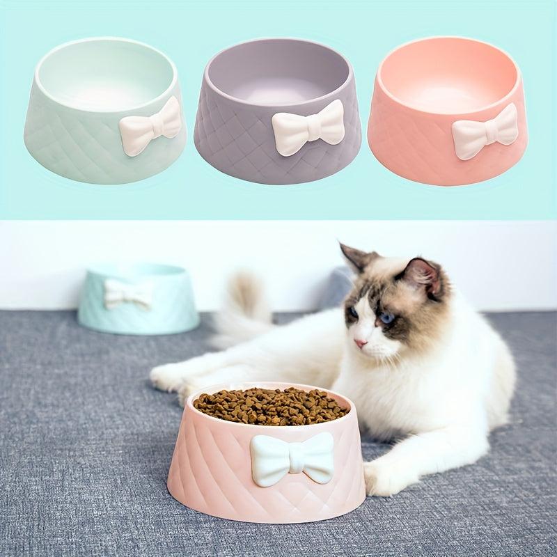 Argyle Pattern Bowknot Pet Bowl Non-slip Cat Food Water Feeder Bowl
