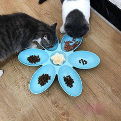 Petal Shaped Plastic Cat Bowl 6 Meal Feeder
