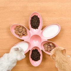 Petal Shaped Plastic Cat Bowl 6 Meal Feeder