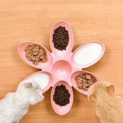 Petal Shaped Plastic Cat Bowl 6 Meal Feeder