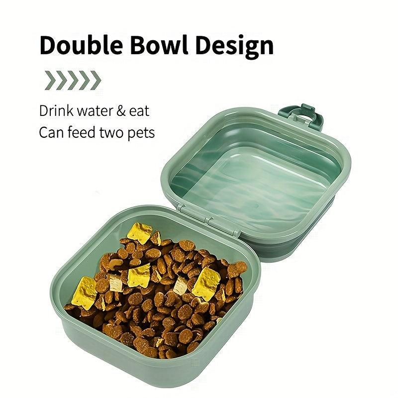 Collapsible Pet Double Bowls Portable Plastic Leak Proof Dog Food Water Bowl