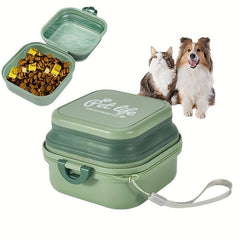 Collapsible Pet Double Bowls Portable Plastic Leak Proof Dog Food Water Bowl