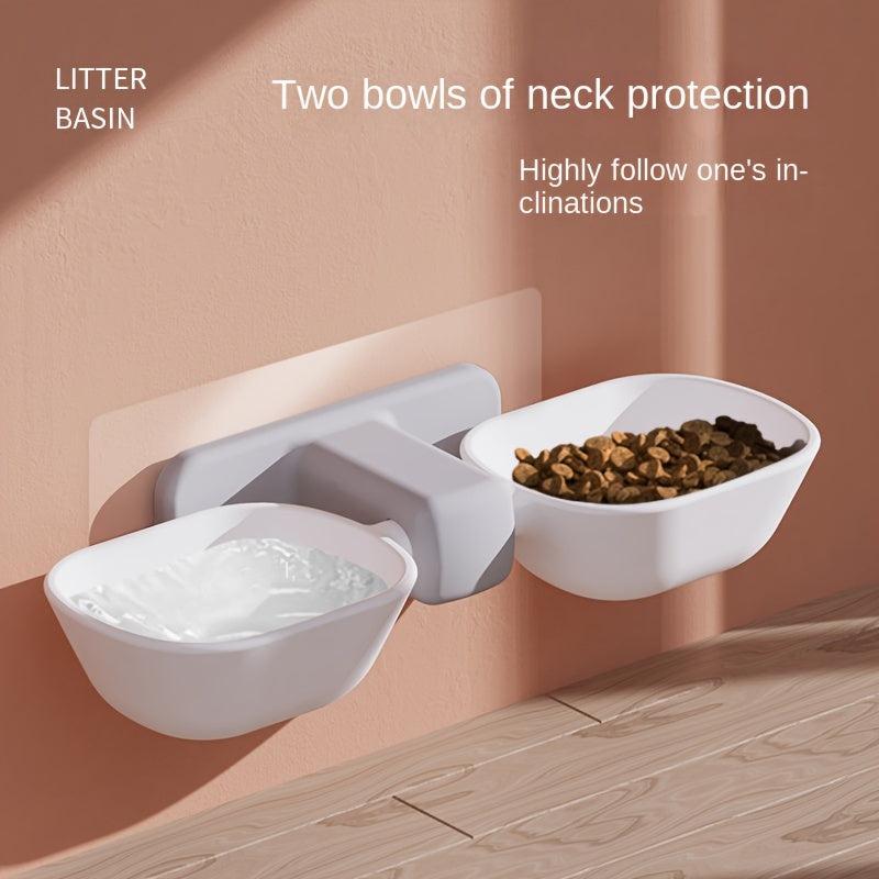 Wall Mounted Pet Double Bowls Elevated Dog Food And Water Bowl Set