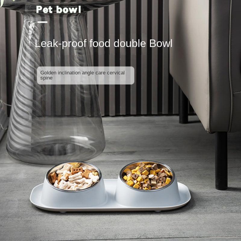 Stainless Steel Double Pet Bowls - Food & Water Set for Dog or Cat