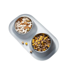 Stainless Steel Double Pet Bowls - Food & Water Set for Dog or Cat