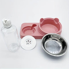 2 In 1 Cat Double Bowls Elevated Stainless Steel Cat Inclined Food Bowl