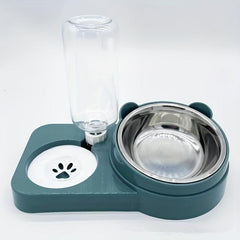 2 In 1 Cat Double Bowls Elevated Stainless Steel Cat Inclined Food Bowl