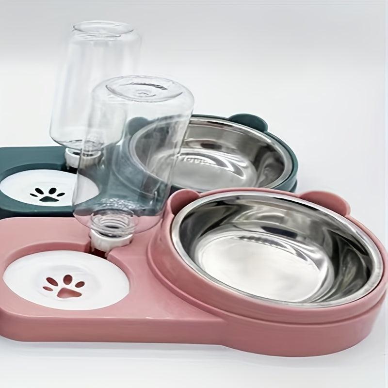 2 In 1 Cat Double Bowls Elevated Stainless Steel Cat Inclined Food Bowl