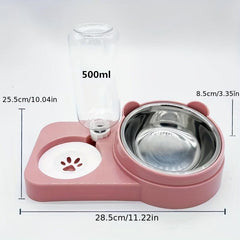 2 In 1 Cat Double Bowls Elevated Stainless Steel Cat Inclined Food Bowl