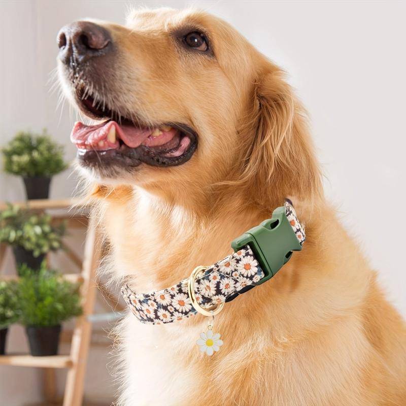 Daisy Flower Pattern Dog Collar Soft Adjustable For Dogs
