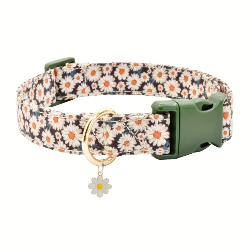Daisy Flower Pattern Dog Collar Soft Adjustable For Dogs