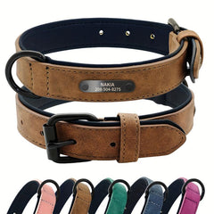 Custom Leather Dog Collar with Engraved Name Plate for Small Medium Large Dog