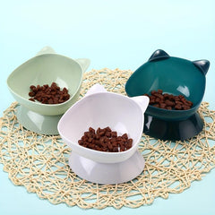 Cat Ear Shaped Raised Pet Inclined Food Bowl