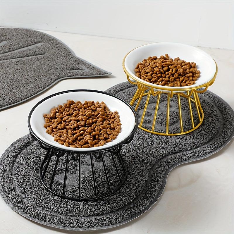 Ceramic Cat Dish Bowl Elevated Feeder with Iron Stand