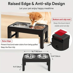 Adjustable Raised Pet Bowls - Stainless Steel for Small & Large Pets