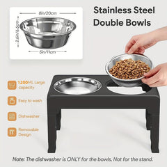 Adjustable Raised Pet Bowls - Stainless Steel for Small & Large Pets
