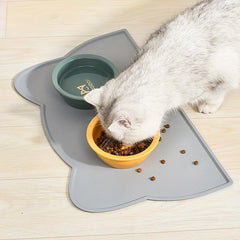 Non Slip Waterproof Cat Feeding Mat Raised Edges Cat Head Shape
