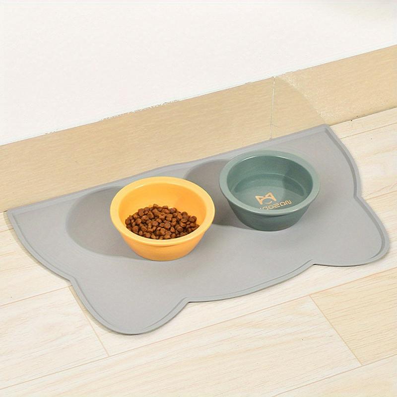 Non Slip Waterproof Cat Feeding Mat Raised Edges Cat Head Shape