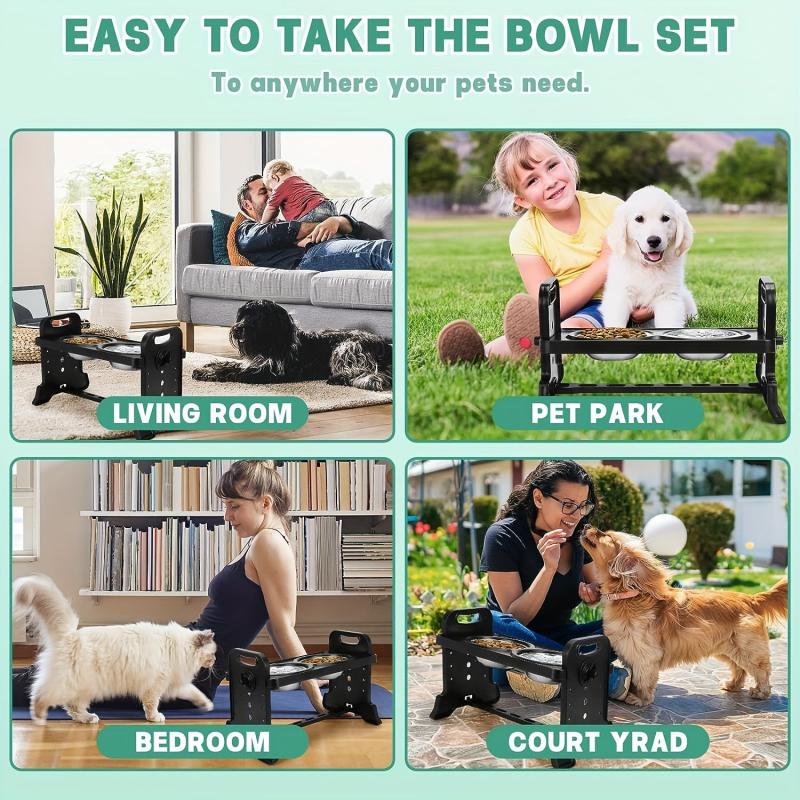 Adjustable Raised Dog Bowl Feeder Stand with 2 Stainless Steel Bowls