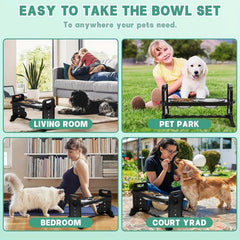 Adjustable Raised Dog Bowl Feeder Stand with 2 Stainless Steel Bowls