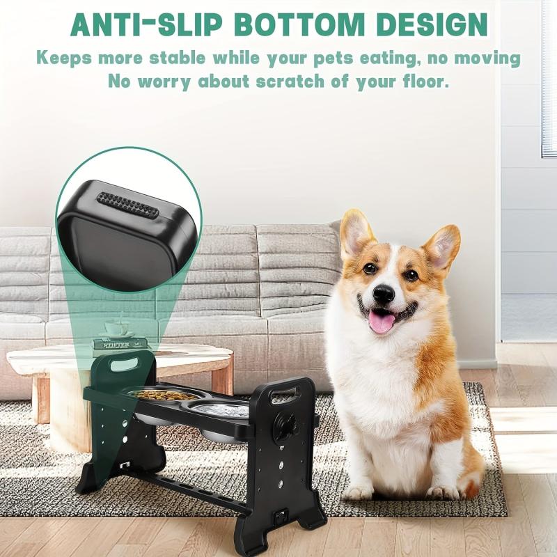 Adjustable Raised Dog Bowl Feeder Stand with 2 Stainless Steel Bowls