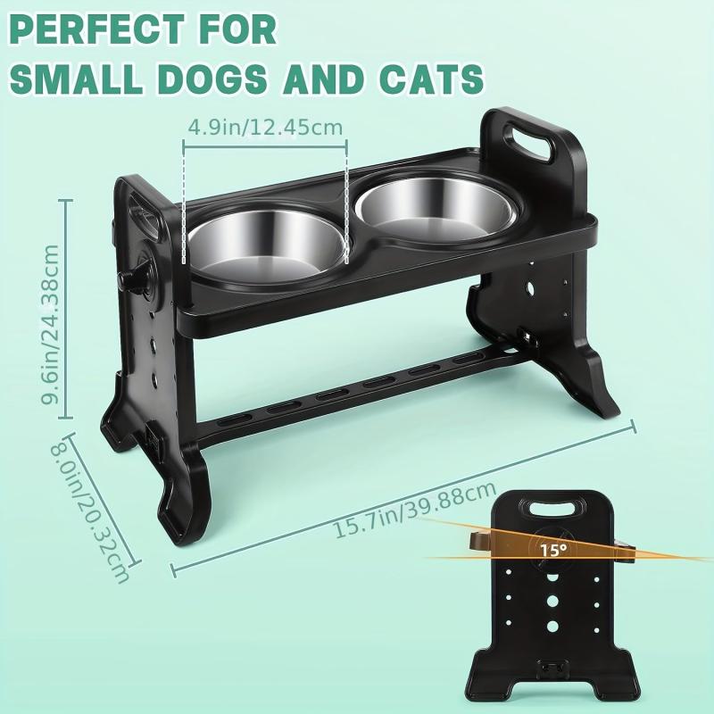 Adjustable Raised Dog Bowl Feeder Stand with 2 Stainless Steel Bowls