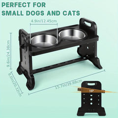 Adjustable Raised Dog Bowl Feeder Stand with 2 Stainless Steel Bowls