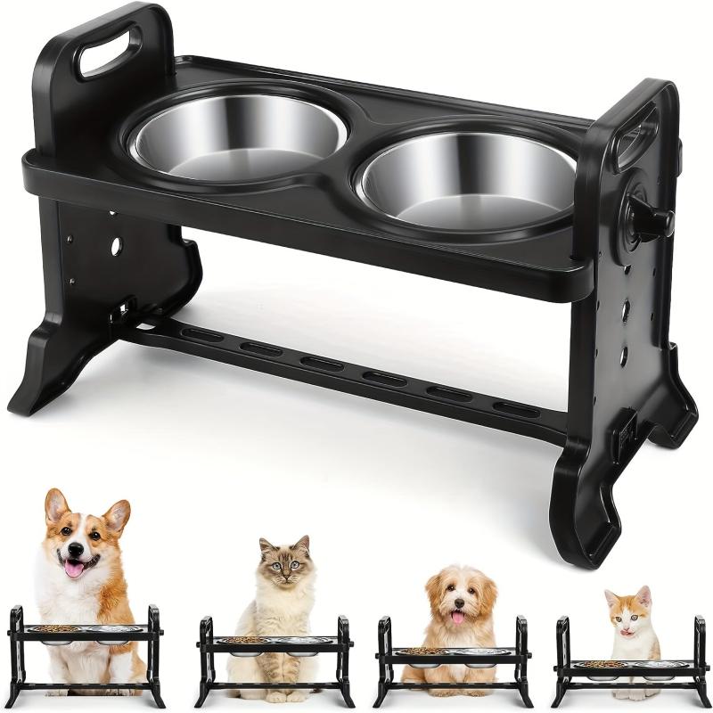 Adjustable Raised Dog Bowl Feeder Stand with 2 Stainless Steel Bowls