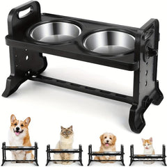Adjustable Raised Dog Bowl Feeder Stand with 2 Stainless Steel Bowls