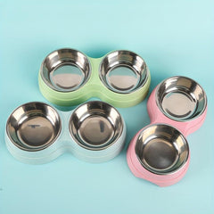 Pet Double Bowl For Cat And Dog 2 In 1 Feeding Basin